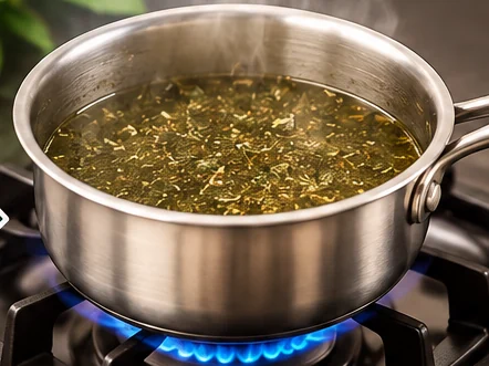 The blend simmering in a saucepan over a low flame
